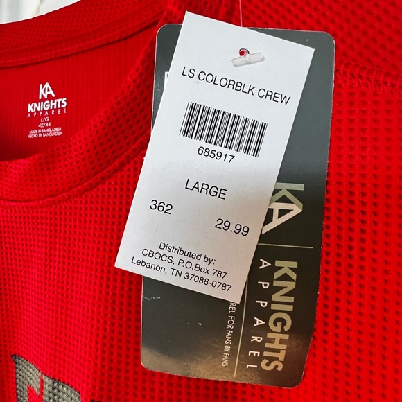 NC State University Wolfpack Red Black Colorblock Crew Long Sleeve Shirt Mens L - Picture 5 of 9